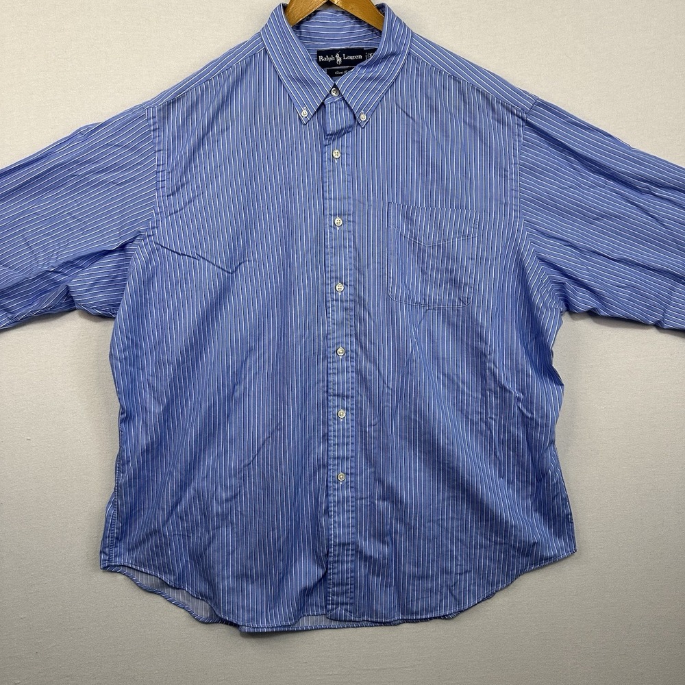 Ralph Lauren Button Down Shirt Men's XXL Blue/white Striped ButtonUp Classic Fit